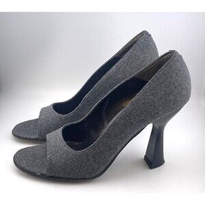 Vintage Y2K HYPE Peeptoe Heels Pumps Women's 7.5B Grey Felt Chunky Spool